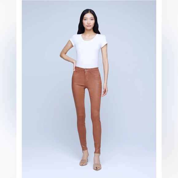 L’AGENCE Marguerite Skinny High Rise Hazelnut Coated Jeans Size 23 New - Picture 2 of 11